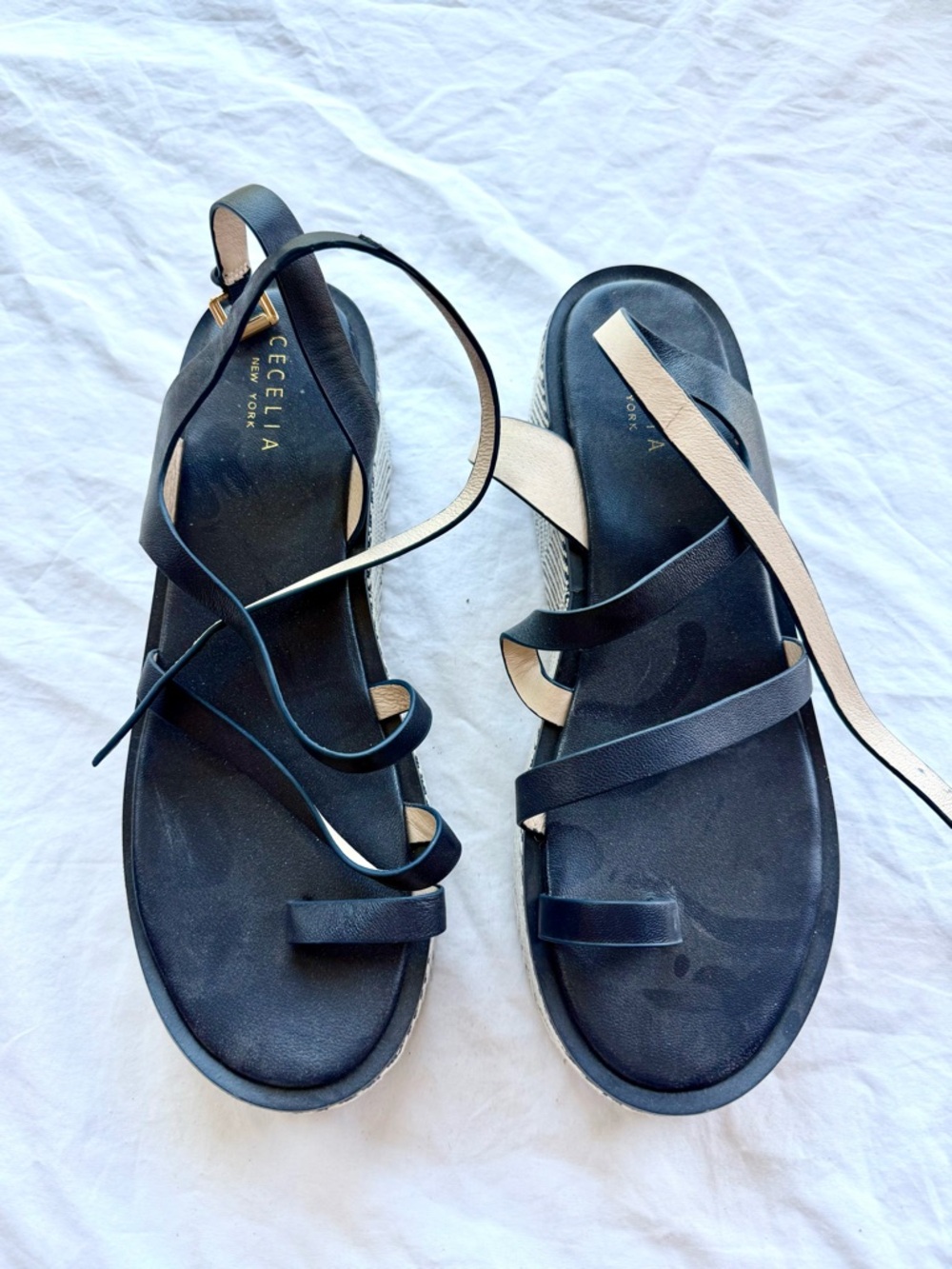 CECELIA NEW YORK Black Strappy Espadrille Flat Sandals | Size:10 | Never worn